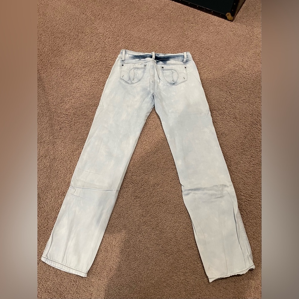 RUSTY LOPEZ Y2K Faded Low Waist Straight Leg Denim Distressed Jeans - Picture 7 of 8